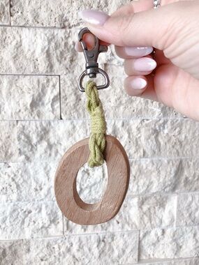 Bag Charm Wooden O-Ring Keychain green chartreuse cord